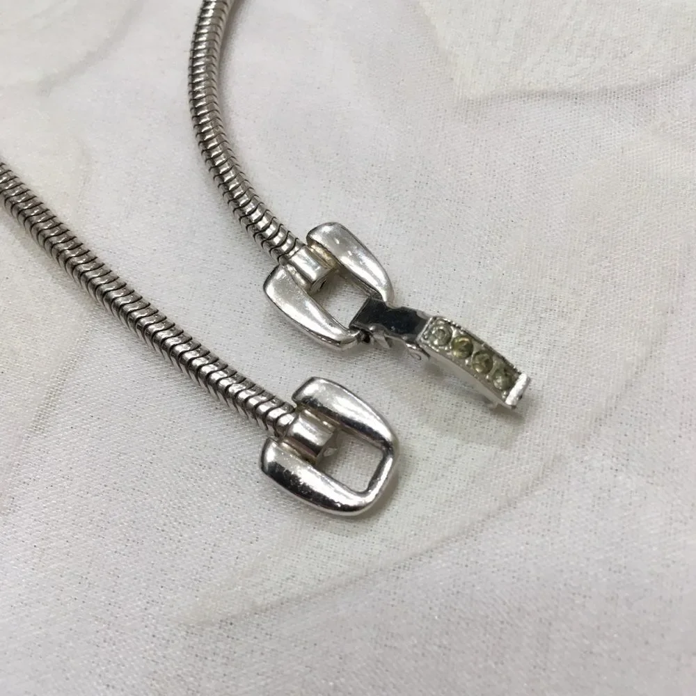 Vintage Silver Necklace With Rhinestone Flowers - Picture 8 of 8